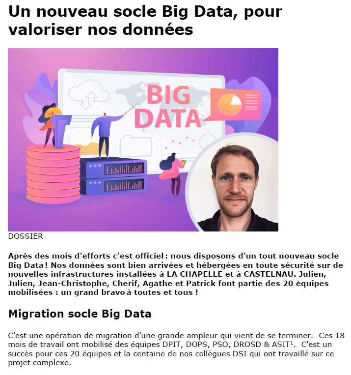 Extrait d’article intranet sur la migration Big Data